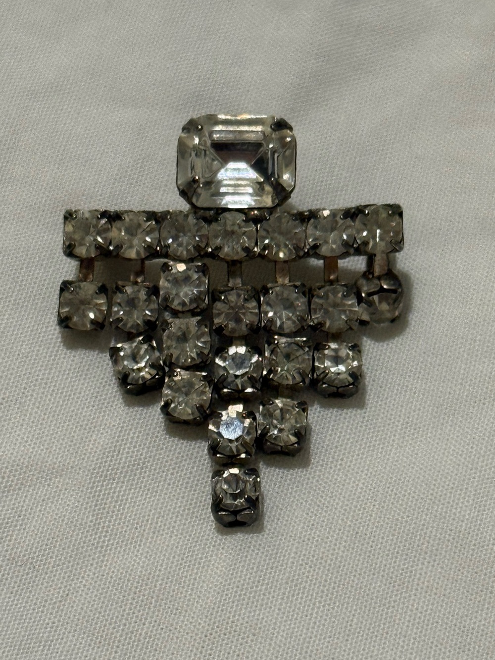 Vintage Crystal Chevron Drop Brooch - Clear Rhinestone Accent